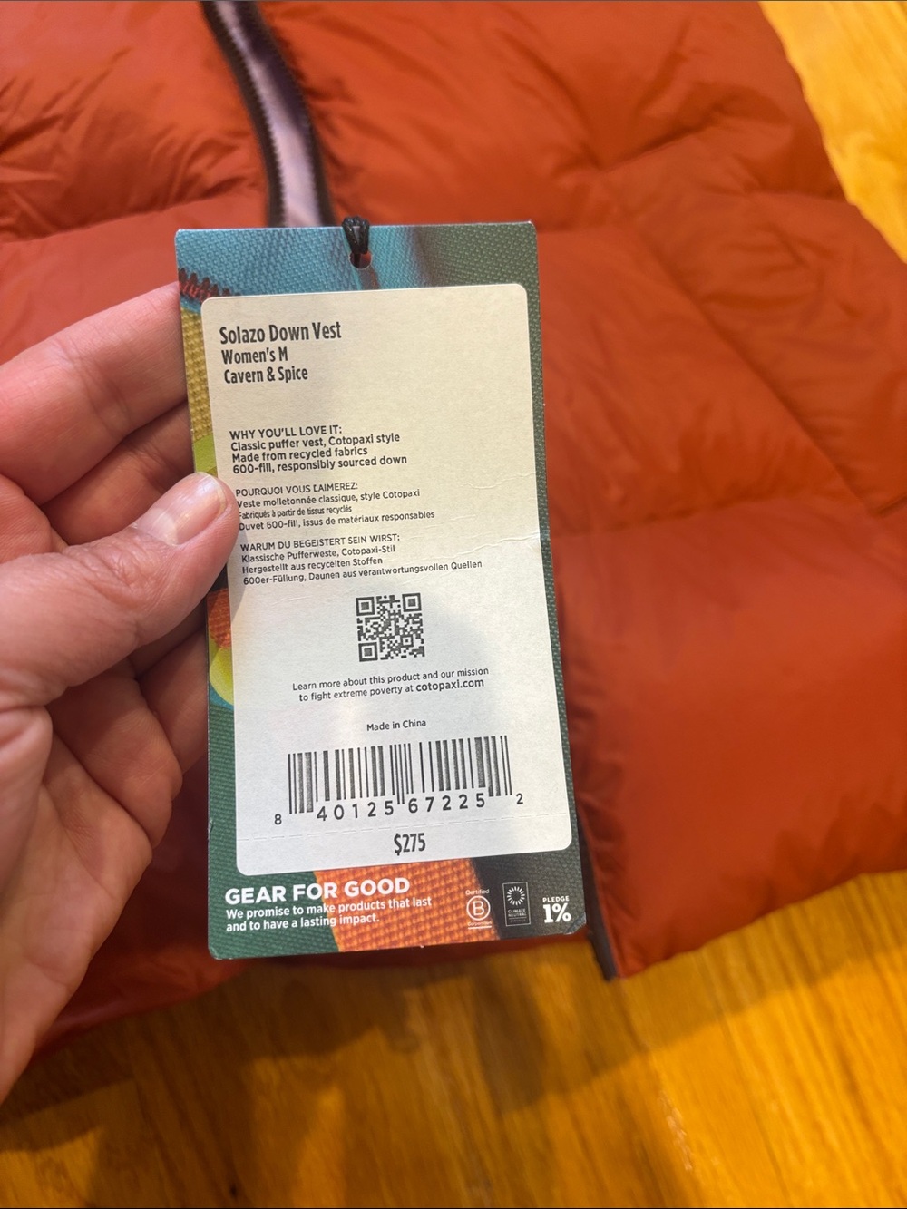 cotopaxi Colorblocked Quilted Puffer Vest in Rust, Dark Brown & Black - Picture 2 of 5